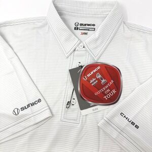 Sunice Silver X-Static Mens XXL Golf Polo Shirt White Grey Stripe Chubb Logo NEW